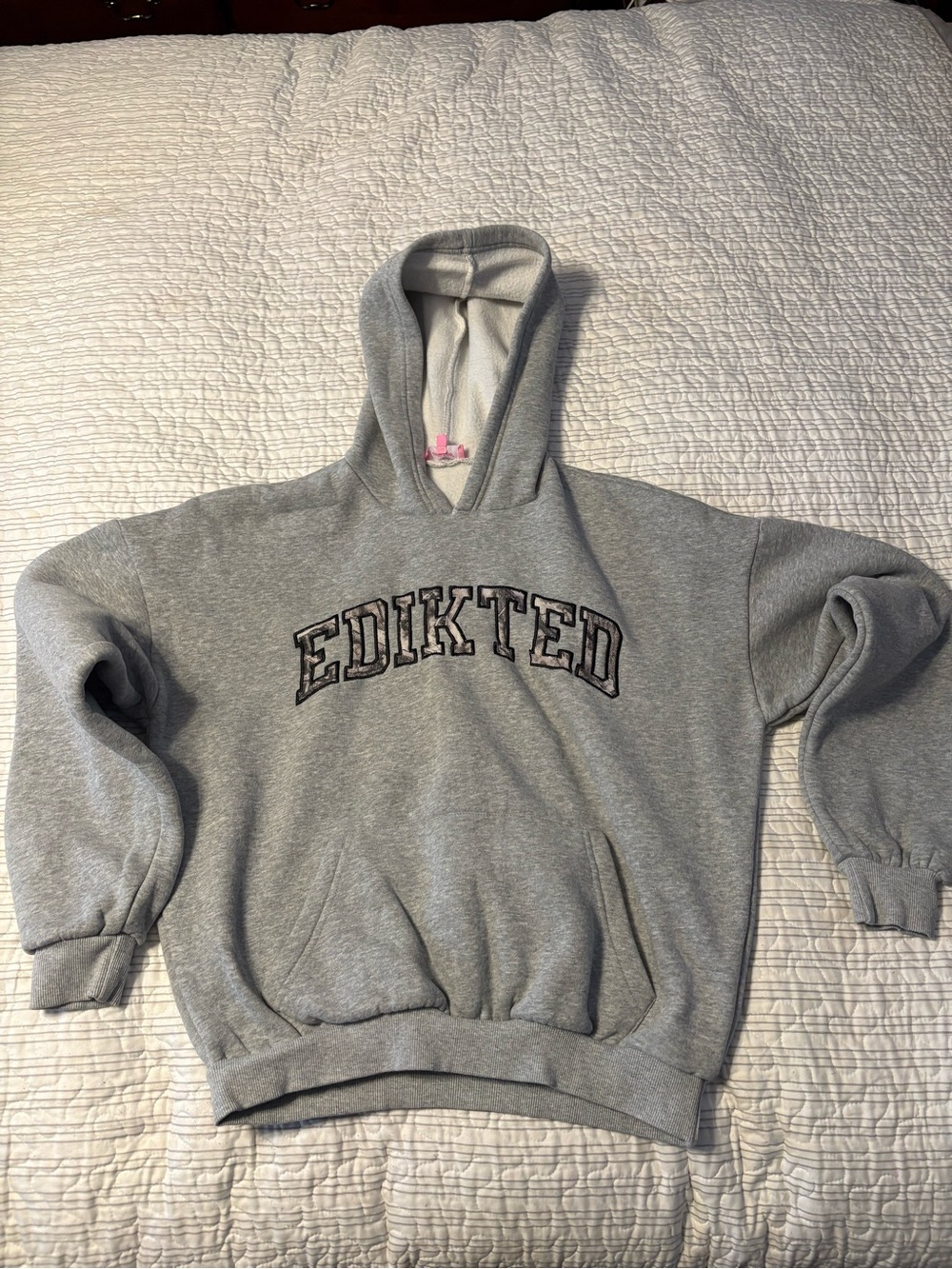 Edikted Gray Camo Crush Oversized Sweatshirt with Arched Logo
